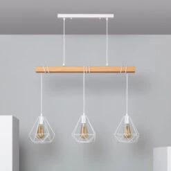 Lampada A Sospensione In Metallo E Legno Sarda 3 Faretti Bianco200 Mm360º