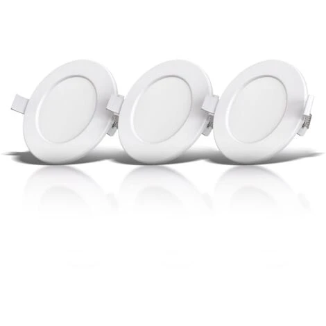 Faretti LED Da Incasso Ultrapiatti Per Bagno, Set Di 3, LED Integrati 6W, Foro Ø100mm, Luce Calda 3000K, 450Lm, Faretti Da Soffitto Rotondi, Plastica Bianca 230V IP44 3 Faretti LED Da Incasso Ultrapiatti Per Bagno, Set Di 3, LED Integrati 6W, Foro Ø100mm, Luce Calda 3000K, 450Lm, Faretti Da Soffitto Rotondi, Plastica Bianca 230V IP44