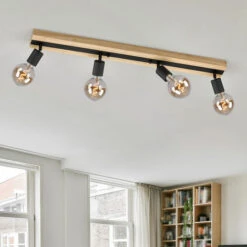 Faretto Da Soffitto, Legno, 4 Fiamme, Plafoniera, Faretti, Nero, Plafoniera A Tre Fiamme, Faretto Orientabile, Metallo, 4x E27, LxPxH 83x9x9 Cm -Negozio al dettaglio Paulmann 51038056 3