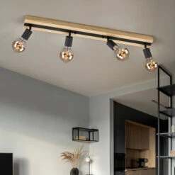 Faretto Da Soffitto, Legno, 4 Fiamme, Plafoniera, Faretti, Nero, Plafoniera A Tre Fiamme, Faretto Orientabile, Metallo, 4x E27, LxPxH 83x9x9 Cm -Negozio al dettaglio Paulmann 51038056 4