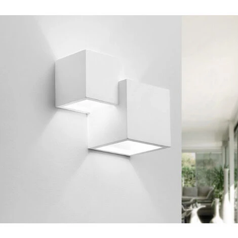 Applique LED Lampada Parete Gesso Moderno Doppio Quadrato Cubo Verniciabile G9 4 Applique LED Lampada Parete Gesso Moderno Doppio Quadrato Cubo Verniciabile G9 - immagine 2
