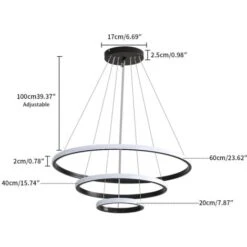 Lampada A Sospensione A Soffitto Cerchio Nero 3 Anelli, 76W Plafoniere A LED In Alluminio Diametro 60cm, Lampadario Moderno A LED 6000K -Negozio al dettaglio Paulmann 52072794 5