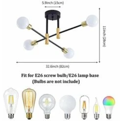Lampade Da Soffitto Industriali, Lampadario Sputnik Diametro 72cm, Plafoniera Vintage Regolabile Di 180° Per Soggiorno, Camera Da Letto, Cucina, E27, Nero -Negozio al dettaglio Paulmann 52072933 5