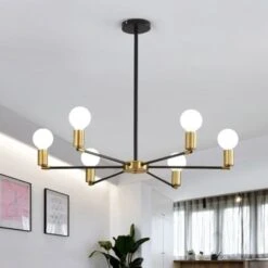 Plafoniera Vintage, Lampada Da Soffitto Industriale 6 Teste, Lampadario In Ferro Nero E Oro Per Sala Da Pranzo, Soggiorno, Camera Da Letto