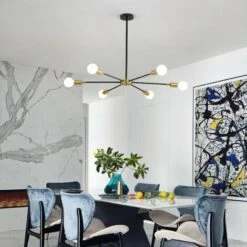 Plafoniera Vintage, Lampada Da Soffitto Industriale 6 Teste, Lampadario In Ferro Nero E Oro Per Sala Da Pranzo, Soggiorno, Camera Da Letto -Negozio al dettaglio Paulmann 52072955 3