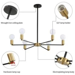 Plafoniera Vintage, Lampada Da Soffitto Industriale 6 Teste, Lampadario In Ferro Nero E Oro Per Sala Da Pranzo, Soggiorno, Camera Da Letto -Negozio al dettaglio Paulmann 52072955 5