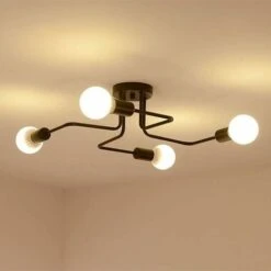 Lampadari Moderni A Soffitto Lampada Industriale In Metallo, 4 Lampade E27 Plafoniera A LED, Lampada A Sospensione Moderna Lampadario Nero Per Soggiorno, Camera Da Letto, Cucina, Senza Lampadine