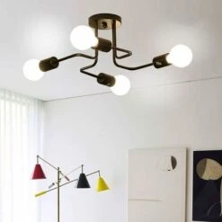 Lampadari Moderni A Soffitto Lampada Industriale In Metallo, 4 Lampade E27 Plafoniera A LED, Lampada A Sospensione Moderna Lampadario Nero Per Soggiorno, Camera Da Letto, Cucina, Senza Lampadine -Negozio al dettaglio Paulmann 52859934 3