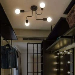Lampadari Moderni A Soffitto Lampada Industriale In Metallo, 4 Lampade E27 Plafoniera A LED, Lampada A Sospensione Moderna Lampadario Nero Per Soggiorno, Camera Da Letto, Cucina, Senza Lampadine -Negozio al dettaglio Paulmann 52859934 4