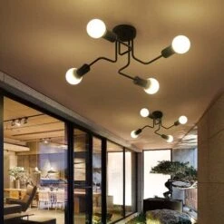 Lampadari Moderni A Soffitto Lampada Industriale In Metallo, 4 Lampade E27 Plafoniera A LED, Lampada A Sospensione Moderna Lampadario Nero Per Soggiorno, Camera Da Letto, Cucina, Senza Lampadine -Negozio al dettaglio Paulmann 52859934 5