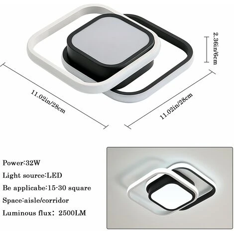 Plafoniera LED Soffitto, 22W Lampada A Soffitto LED, Plafoniera Quadrata Soffitto Moderna 1760 Lumen Per Bagno Camera Da Letto Corridoio, IP54 6500K 6 Plafoniera LED Soffitto, 22W Lampada A Soffitto LED, Plafoniera Quadrata Soffitto Moderna 1760 Lumen Per Bagno Camera Da Letto Corridoio, IP54 6500K - immagine 4