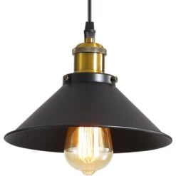 Lampadario A Sospensione Industriale Lampadario A Soffitto Nero, Φ22cm Per Lampadine E27 Lampadario A Soffitto Vintage Paralume In Metallo Per Sala Da Pranzo Soggiorno Cucina Camera Da Letto Ristorant