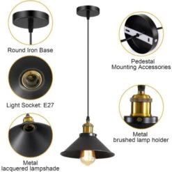 Lampadario A Sospensione Industriale Lampadario A Soffitto Nero, Φ22cm Per Lampadine E27 Lampadario A Soffitto Vintage Paralume In Metallo Per Sala Da Pranzo Soggiorno Cucina Camera Da Letto Ristorant -Negozio al dettaglio Paulmann 54019083 5