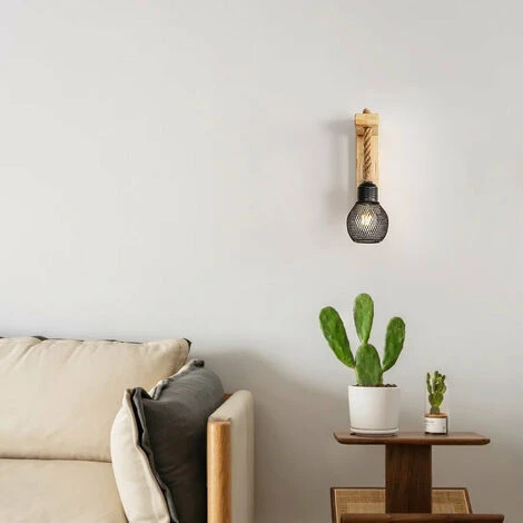 Applique Industriale Vintage, Lampada Da Parete In Legno Rustico Retrò, Lampada Da Muro A Sospensione In Corda Di Canapa Con Paralume In Metallo Nero Per Camera Da Letto, Soggiorno (Senza Lampadine) 4 Applique Industriale Vintage, Lampada Da Parete In Legno Rustico Retrò, Lampada Da Muro A Sospensione In Corda Di Canapa Con Paralume In Metallo Nero Per Camera Da Letto, Soggiorno (Senza Lampadine) - immagine 2