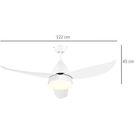 HOMCOM Ventilatore Da Soffitto 3 Lame Con Luce LED E Telecomando Incluso, 6 Velocità, Per Interni, Φ122x45cm, Bianco 5 HOMCOM Ventilatore Da Soffitto 3 Lame Con Luce LED E Telecomando Incluso, 6 Velocità, Per Interni, Φ122x45cm, Bianco - immagine 3