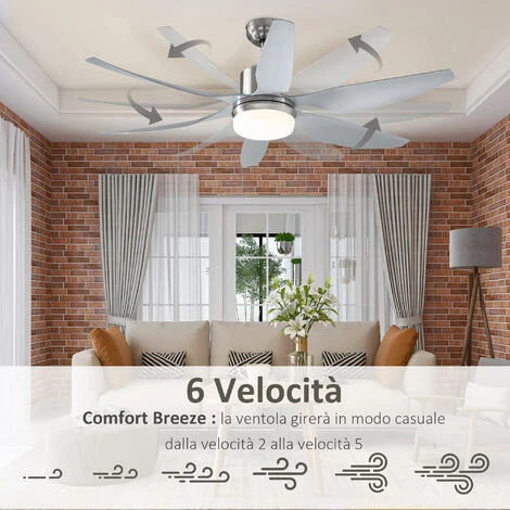 HOMCOM Ventilatore Da Soffitto Con Luce E Telecomando Incluso, 6 Velocità, Φ132x40cm 6 HOMCOM Ventilatore Da Soffitto Con Luce E Telecomando Incluso, 6 Velocità, Φ132x40cm - immagine 4