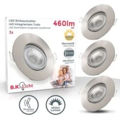 B.K.Licht Faretti LED Da Incasso Ultrapiatti Orientabili, LED Integrati 5W, Foro Ø68mm, Luce Calda 3000K, 460Lm, Set Di 3 Faretti Da Soffitto Rotondi, Plastica Color Nichel Opaco 230V IP23 -Negozio al dettaglio Paulmann 56154052 3
