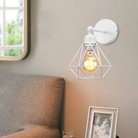 2X Lampada Da Parete Interni, Industriale Stile Applique In Metallo, Illuminazione Da Parete Gabbia Diamante Regolabile 180° Per Soggiorno Camera Da Letto Corridoio (Bianco) 4 2X Lampada Da Parete Interni, Industriale Stile Applique In Metallo, Illuminazione Da Parete Gabbia Diamante Regolabile 180° Per Soggiorno Camera Da Letto Corridoio (Bianco) - immagine 2
