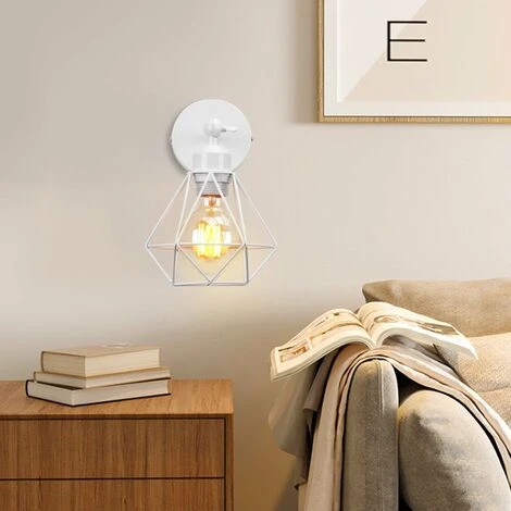 2X Lampada Da Parete Interni, Industriale Stile Applique In Metallo, Illuminazione Da Parete Gabbia Diamante Regolabile 180° Per Soggiorno Camera Da Letto Corridoio (Bianco) 5 2X Lampada Da Parete Interni, Industriale Stile Applique In Metallo, Illuminazione Da Parete Gabbia Diamante Regolabile 180° Per Soggiorno Camera Da Letto Corridoio (Bianco) - immagine 3
