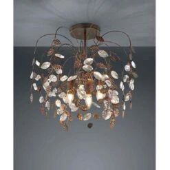 NAPOLI PLAFONIERA DECORATIVA FOGLIE RUGGINE ANTICATE 4 LUCI D. 50CM