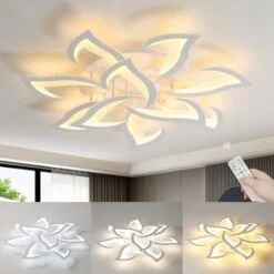 Plafoniera Moderna A Led, Lampada Da Soffitto Con Telecomando 70W Dimmerabile, Creativo Plafoniera Led Fiore Acrilico Con Funzione Di Memoria Per Soggiorno, Camera Da Letto, Sala Da Pranzo, Bianco