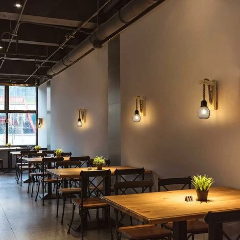 Applique Da Parete In Legno Massello Vintage Industriale Stile Retrò Corda Di Canapa Lampada Da Parete Rustica Illuminazione Per Interni Paralume In Metallo E27 Marrone Rosso 4 Applique Da Parete In Legno Massello Vintage Industriale Stile Retrò Corda Di Canapa Lampada Da Parete Rustica Illuminazione Per Interni Paralume In Metallo E27 Marrone Rosso - immagine 2