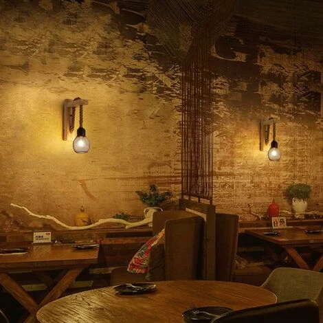 Applique Da Parete In Legno Massello Vintage Industriale Stile Retrò Corda Di Canapa Lampada Da Parete Rustica Illuminazione Per Interni Paralume In Metallo E27 Marrone Rosso 6 Applique Da Parete In Legno Massello Vintage Industriale Stile Retrò Corda Di Canapa Lampada Da Parete Rustica Illuminazione Per Interni Paralume In Metallo E27 Marrone Rosso - immagine 4