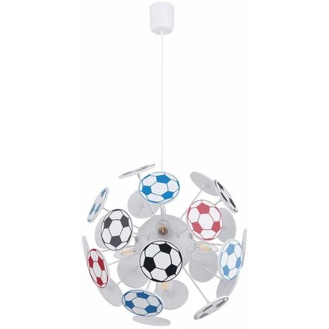Lampada A Sospensione Per La Cameretta Dei Bambini Calcio Lampada A Sospensione Per La Cameretta Dei Bambini Lampada Per Bambini A Sospensione Per Il Calcio, Bianco Multicolore, 4x E14, PxH 35x120 Cm 4 Lampada A Sospensione Per La Cameretta Dei Bambini Calcio Lampada A Sospensione Per La Cameretta Dei Bambini Lampada Per Bambini A Sospensione Per Il Calcio, Bianco Multicolore, 4x E14, PxH 35x120 Cm - immagine 2