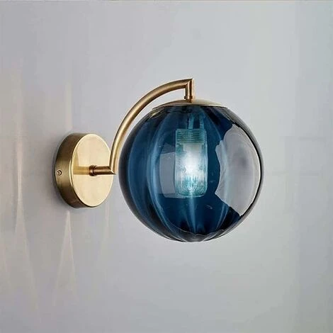 Applique Da Parete A LED In Vetro Colorato Lampada Da Parete A Globo Dorato Staffa In Metallo Completa Semplice Applique Per Interni Illuminazione Per Camera Da Letto Soggiorno Corridoio, Blu 3 Applique Da Parete A LED In Vetro Colorato Lampada Da Parete A Globo Dorato Staffa In Metallo Completa Semplice Applique Per Interni Illuminazione Per Camera Da Letto Soggiorno Corridoio, Blu