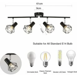 Plafoniera A LED 4 Faretti Orientabili Girevoli Lampada Da Soffitto A Gabbia In Metallo Nero Retrò Industriale, Faretti A Soffitto Apparecchio A Sospensione Faretto A LED Per Cucina Corridoio Soggiorn -Negozio al dettaglio Paulmann 66563029 3