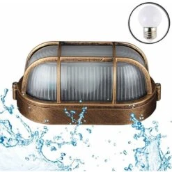 Applique Da Esterno Lampada Da Parete Industriale Lampada Da Barca Retrò Lampada Da Oblò Ovale, Apparecchio Di Illuminazione Da Soffitto Ellittico, Per Interni Ed Esterni E27 [Classe Di Efficienza Ene