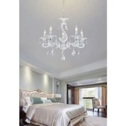 Lampadario Sospeso Classico Con Cristalli A 5 Luci E14 Design Vintage Pendente Nero Bianco Cucina Camera Salotto Bianco