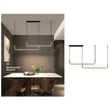 Lampadario Sospensione 42w Lineare Orizzontale Design Minimal Moderno Nero Luce Led Bianco Calda 3 Lampadario Sospensione 42w Lineare Orizzontale Design Minimal Moderno Nero Luce Led Bianco Calda