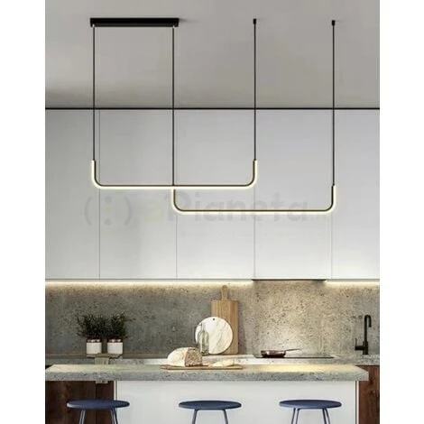 Lampadario Sospensione 42w Lineare Orizzontale Design Minimal Moderno Nero Luce Led Bianco Calda 5 Lampadario Sospensione 42w Lineare Orizzontale Design Minimal Moderno Nero Luce Led Bianco Calda - immagine 3