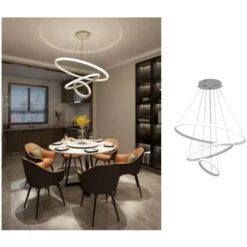 Lampadario Sospeso Led 72w 3 Cerchi Pendente Cerchio Rotondo Con Anelli Bianco Design Moderno Per Camera Salotto Bianco Freddo
