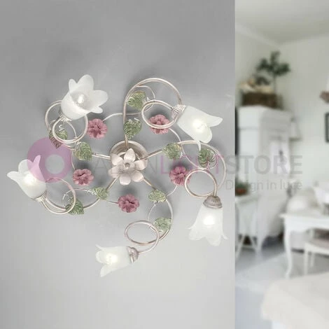 SPRING Plafoniera A 5 Luci In Ferro Decorato Stile Floreale 5 SPRING Plafoniera A 5 Luci In Ferro Decorato Stile Floreale - immagine 3