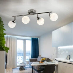 Plafoniera, 4 Fiamme Spot Bar, Sfere, Vetro, Bianco Plafoniera, Faretto, Orientabile, Acciaio Cromato, Bianco, L 45 Cm -Negozio al dettaglio Paulmann 70104209 4