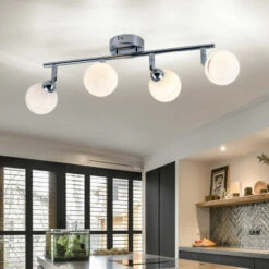 Plafoniera, 4 Fiamme Spot Bar, Sfere, Vetro, Bianco Plafoniera, Faretto, Orientabile, Acciaio Cromato, Bianco, L 45 Cm -Negozio al dettaglio Paulmann 70104209 5