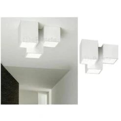 Plafoniera Cubo 3 Luci Led Attacco GU10 In Gesso Lampada Da Soffitto Quadrata Moderno Bianco Verniciabile