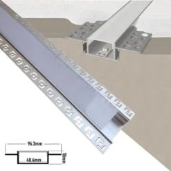 Profilo In Alluminio Largo Copertura Opaca 2mt Da Incasso Scomparsa Cartongesso Per Strip Striscia Led