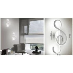 Applique Led 14w Chiave Di Violino Lampada Da Parete Nota Musicale Bianco Stile Moderno Luce Fredda Naturale Calda Naturale 4000k