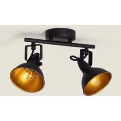 Lampada Da Soffitto Orientabile In Alluminio 2 Faretti Emer Nero Nero