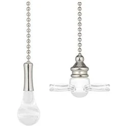 77173 Finitura In Nichel Spazzolato, Catene Di Trazione Con Ventilatore E Lampadina In Vetro Trasparente