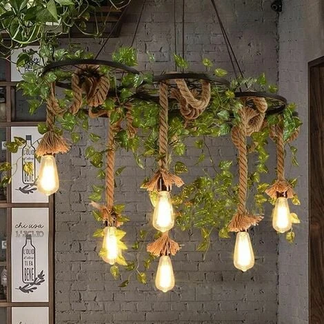 Lampadario A Sospensione Soffitto Stile Rustico Country 6 Corde Canapa E Ferro 4 Lampadario A Sospensione Soffitto Stile Rustico Country 6 Corde Canapa E Ferro - immagine 2
