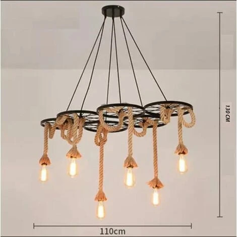Lampadario A Sospensione Soffitto Stile Rustico Country 6 Corde Canapa E Ferro 6 Lampadario A Sospensione Soffitto Stile Rustico Country 6 Corde Canapa E Ferro - immagine 4