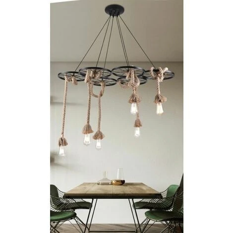 Lampadario A Sospensione Soffitto Stile Rustico Country 6 Corde Canapa E Ferro 7 Lampadario A Sospensione Soffitto Stile Rustico Country 6 Corde Canapa E Ferro - immagine 5