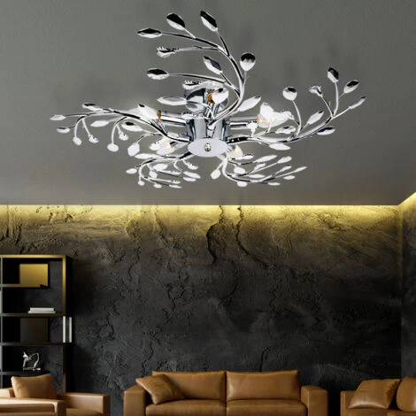 Plafoniera Con Design A Foglia, Plafoniera Cromata, 5 Fiamme, 5x E14, Diametro X Altezza 65 X 16 Cm, Soggiorno, Sala Da Pranzo, Corridoio, Camera Da Letto 5 Plafoniera Con Design A Foglia, Plafoniera Cromata, 5 Fiamme, 5x E14, Diametro X Altezza 65 X 16 Cm, Soggiorno, Sala Da Pranzo, Corridoio, Camera Da Letto - immagine 3
