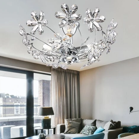 Plafoniera In Cristallo Fiori Di Cristallo Chiaro Plafoniera Trasparente Cromo Soggiorno, Cristalli Acrilici, 3 Fiamme Attacco E14, DxH 41,5x18 Cm 3 Plafoniera In Cristallo Fiori Di Cristallo Chiaro Plafoniera Trasparente Cromo Soggiorno, Cristalli Acrilici, 3 Fiamme Attacco E14, DxH 41,5x18 Cm