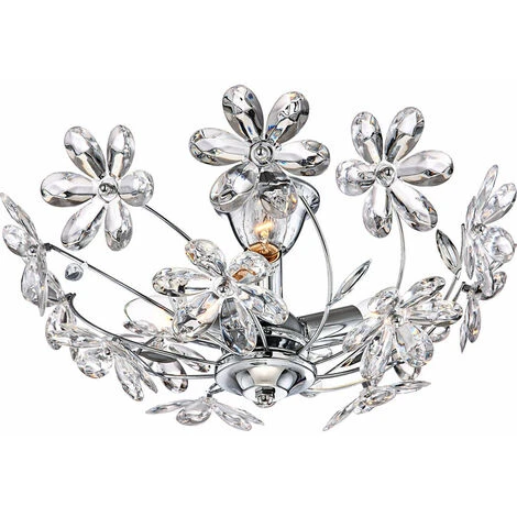 Plafoniera In Cristallo Fiori Di Cristallo Chiaro Plafoniera Trasparente Cromo Soggiorno, Cristalli Acrilici, 3 Fiamme Attacco E14, DxH 41,5x18 Cm 4 Plafoniera In Cristallo Fiori Di Cristallo Chiaro Plafoniera Trasparente Cromo Soggiorno, Cristalli Acrilici, 3 Fiamme Attacco E14, DxH 41,5x18 Cm - immagine 2