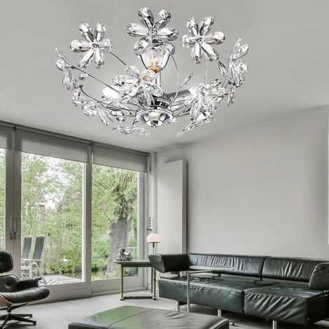 Plafoniera In Cristallo Fiori Di Cristallo Chiaro Plafoniera Trasparente Cromo Soggiorno, Cristalli Acrilici, 3 Fiamme Attacco E14, DxH 41,5x18 Cm 5 Plafoniera In Cristallo Fiori Di Cristallo Chiaro Plafoniera Trasparente Cromo Soggiorno, Cristalli Acrilici, 3 Fiamme Attacco E14, DxH 41,5x18 Cm - immagine 3